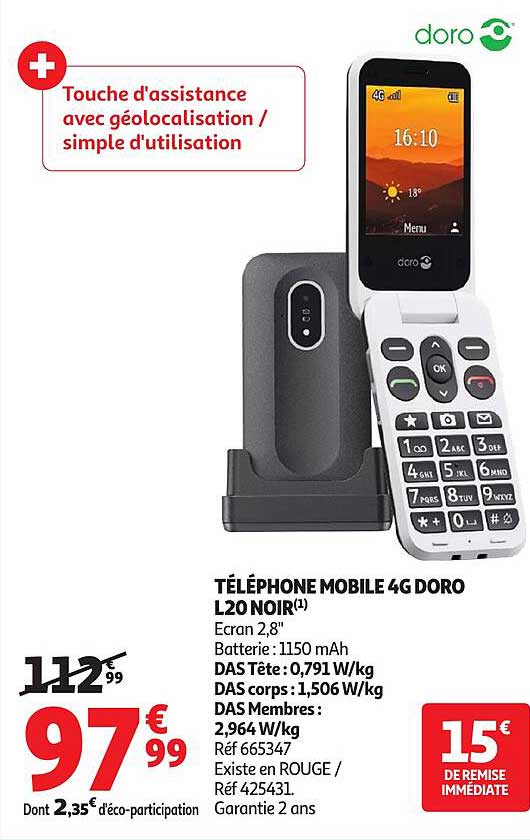 TÉLÉPHONE MOBILE 4G DORO L20 NOIR
