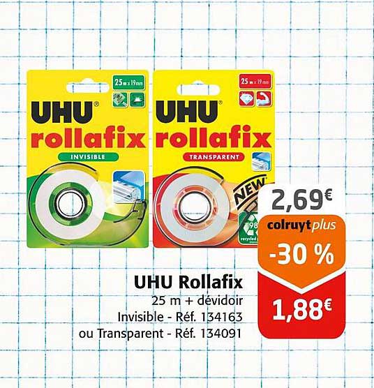 UHU Rollafix 25 m + dévidoir Invisible ou Transparent
