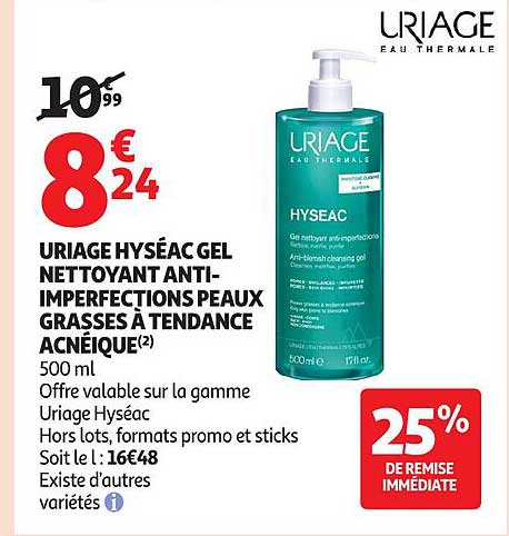 URIAGE HYSEAC GEL NETTOYANT ANTI-IMPERFECTIONS PEAUX GRASSES À TENDANCE ACNIQUE