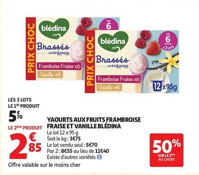Yaourts aux fruits Framboise Fraise et Vanille Blédina