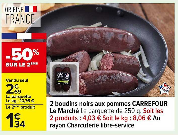 2 boudins noirs aux pommes CARREFOUR