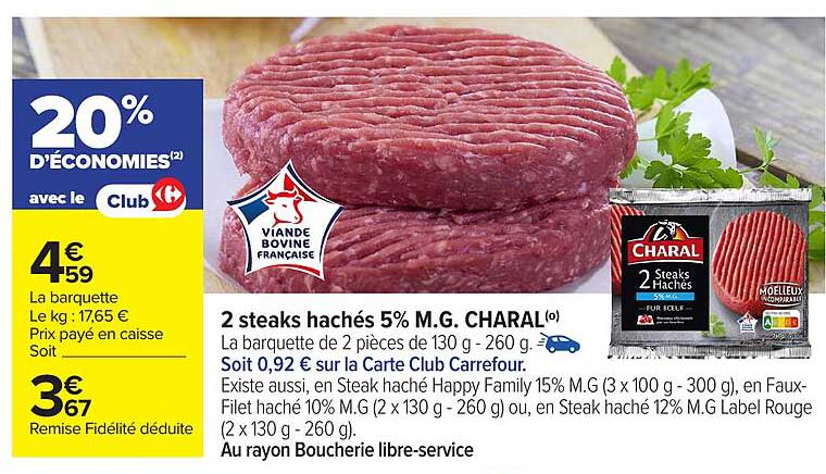 2 steaks hachés 5% M.G. CHARAL