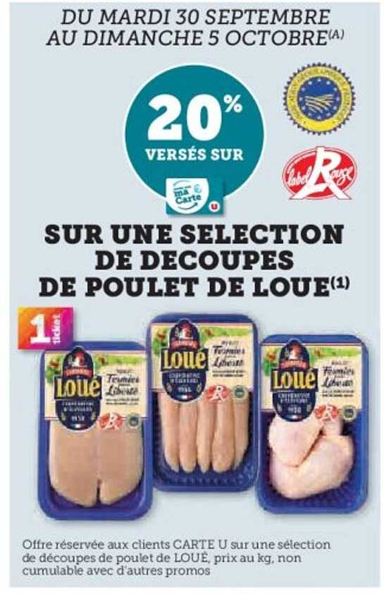 20% VERSÉS SUR UNE SELECTION DE DECOUPES DE POULET DE LOUE
