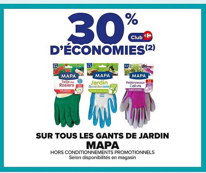 30 % d'économies sur tous les gants de jardin MAPA