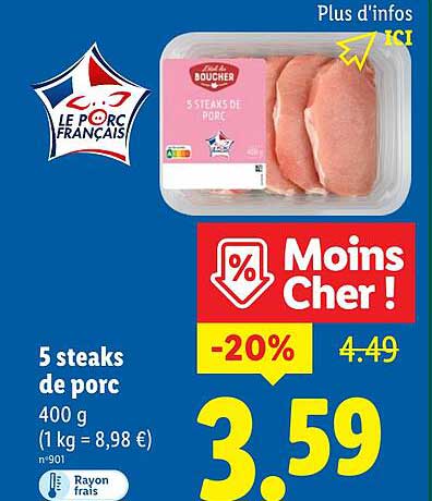 5 steaks de porc
