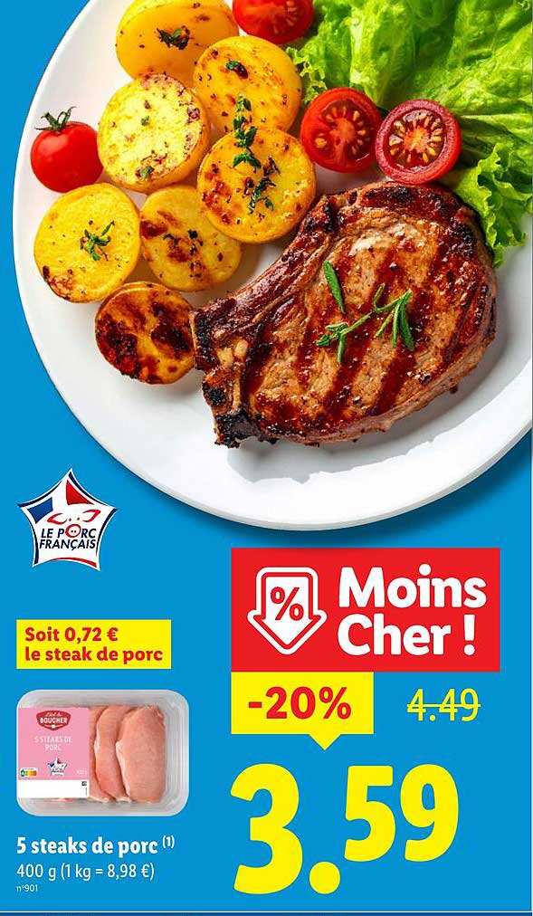 5 steaks de porc