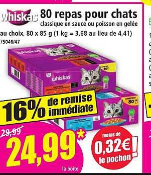 80 repas pour chats classique en sauce ou poisson en gelée