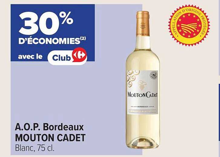 A.O.P. Bordeaux MOUTON CADET Blanc, 75 cl.