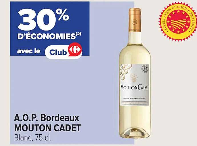 A.O.P Bordeaux MOUTON CADET Blanc, 75 cl.