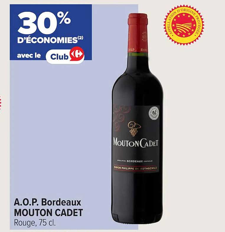 A.O.P. Bordeaux MOUTON CADET Rouge, 75 cl.