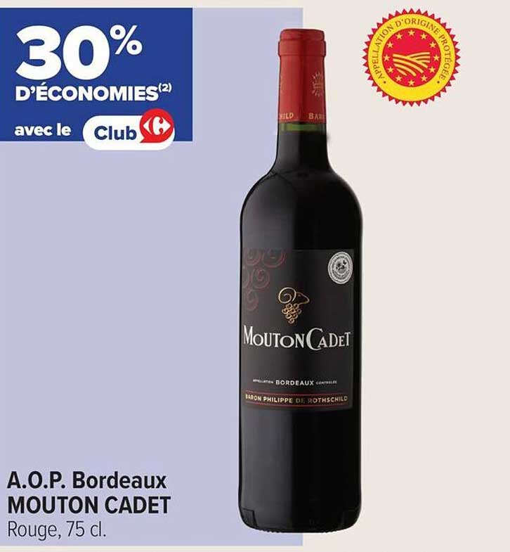 A.O.P. Bordeaux MOUTON CADET Rouge, 75 cl.
