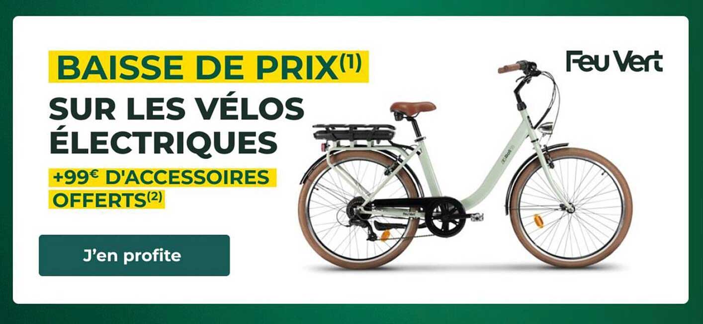 BAISSE DE PRIX(1) SUR LES VÉLOS ÉLECTRIQUES +99€ D'ACCESSOIRES OFFERTS(2)