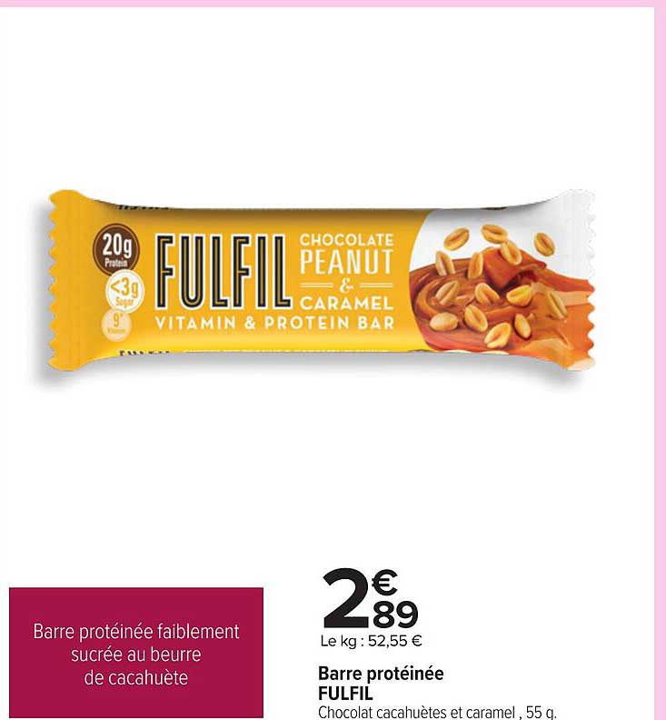 Barre protéinée faiblement sucrée au beurre de cacahuète