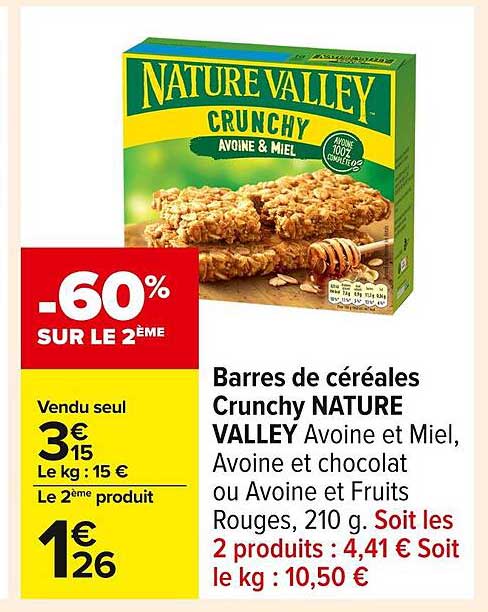 Barres de céréales Crunchy NATURE VALLEY Avoine et Miel