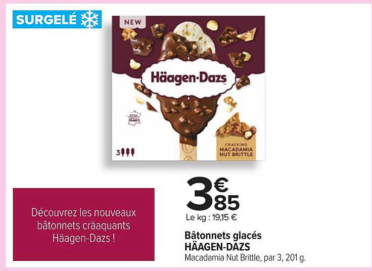 Bâtonnets glacés HÄAGEN-DAZS Macadamia Nut Brittle, par 3, 201 g