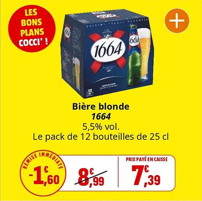 Bière blonde 1664 5,5% vol. Le pack de 12 bouteilles de 25 cl