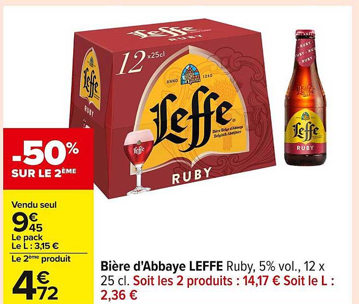 Bière d'Abbaye LEFFE Ruby, 5% vol., 12 x 25 cl.