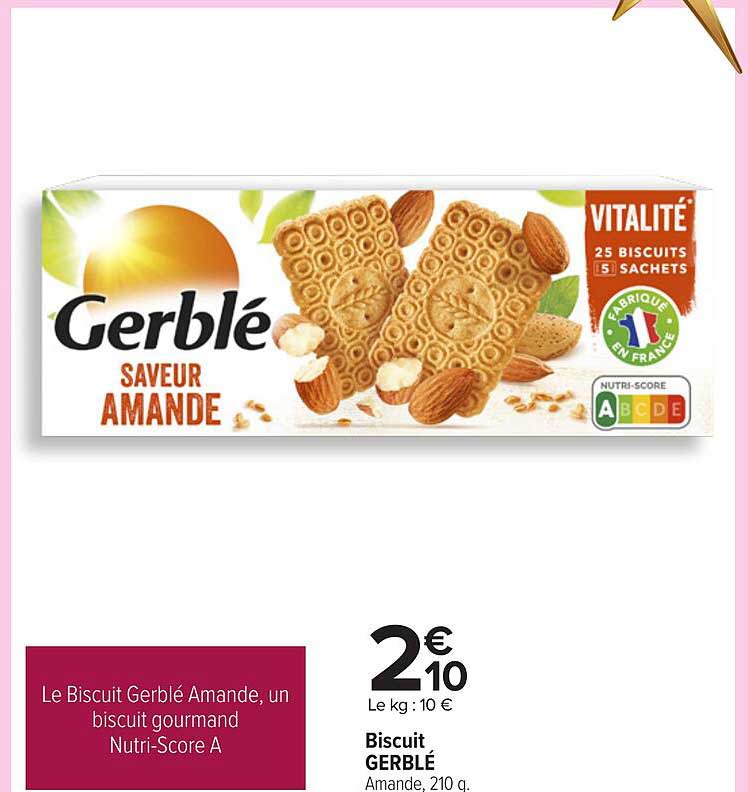 Biscuit Gerblé Amande, un biscuit gourmand Nutri-Score A