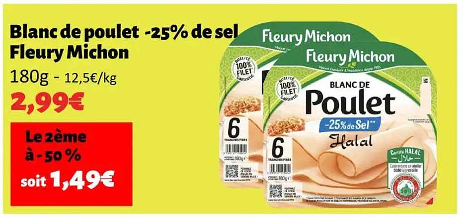 Blanc de poulet -25% de sel Fleury Michon