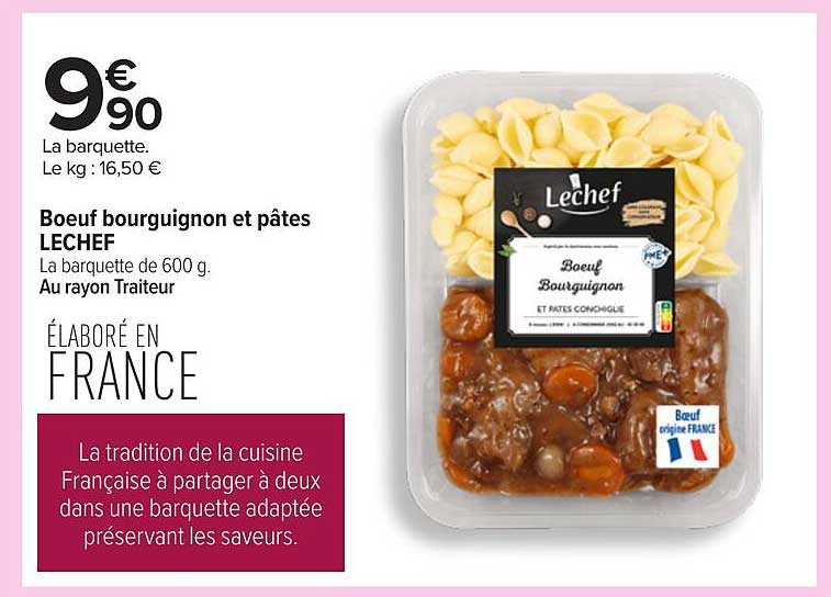 Boeuf bourguignon et pâtes LECHEF