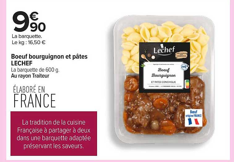 Boeuf bourguignon et pâtes LECHEF