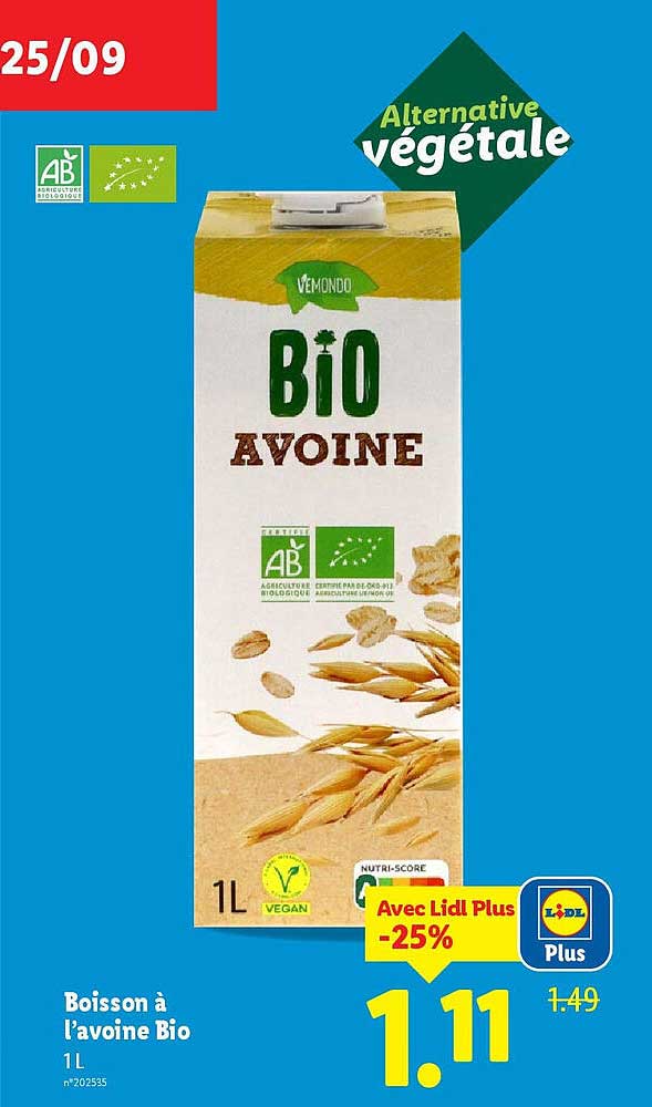 Boisson à l’avoine Bio 1 L