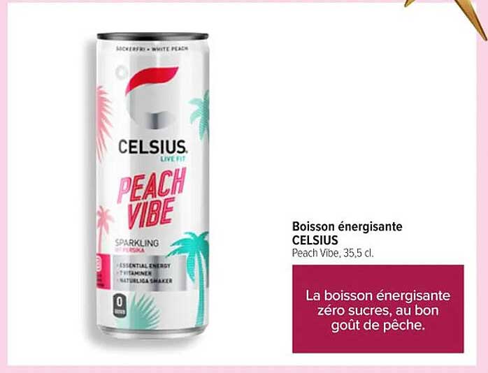 Boisson énergisante CELSIUS Peach Vibe, 35,5 cl.
