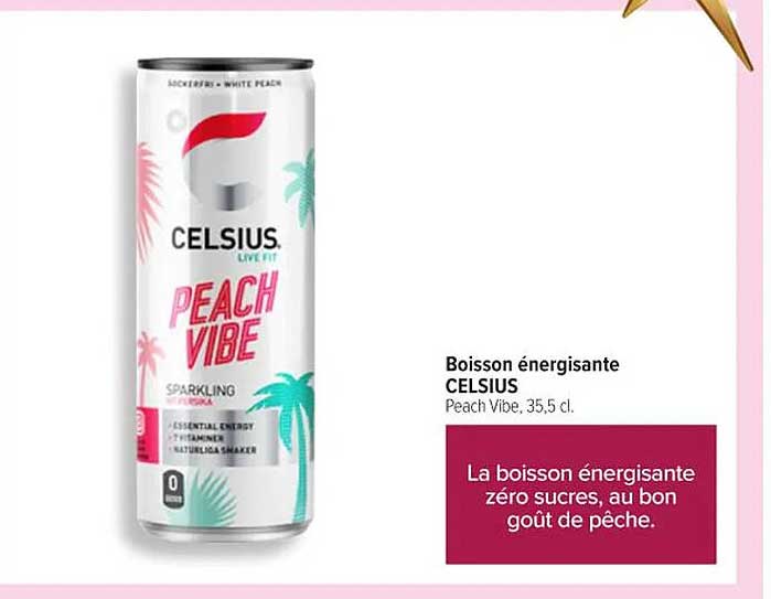 Boisson énergisante CELSIUS Peach Vibe, 35,5 cl.