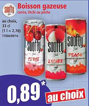 Boisson gazeuse cerise, litchi ou pêche