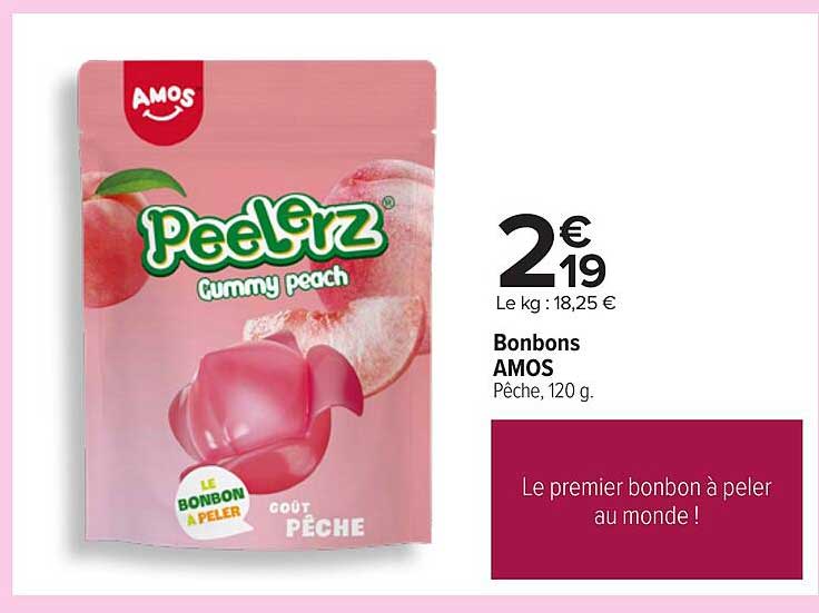 Bonbons AMOS Peelerz - Gout Pêche, 120 g