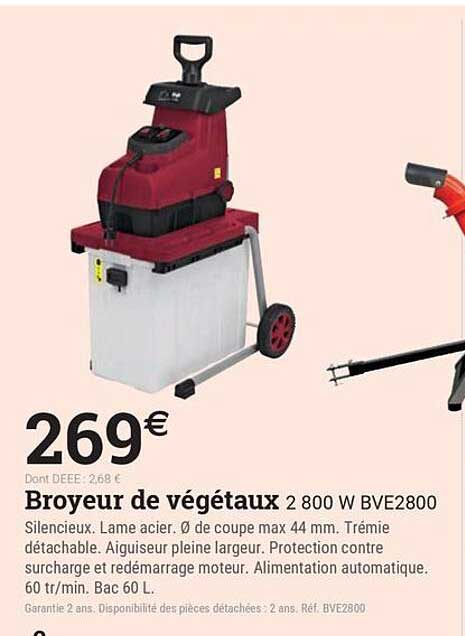 Broyeur de végétaux 2 800 W BVE2800