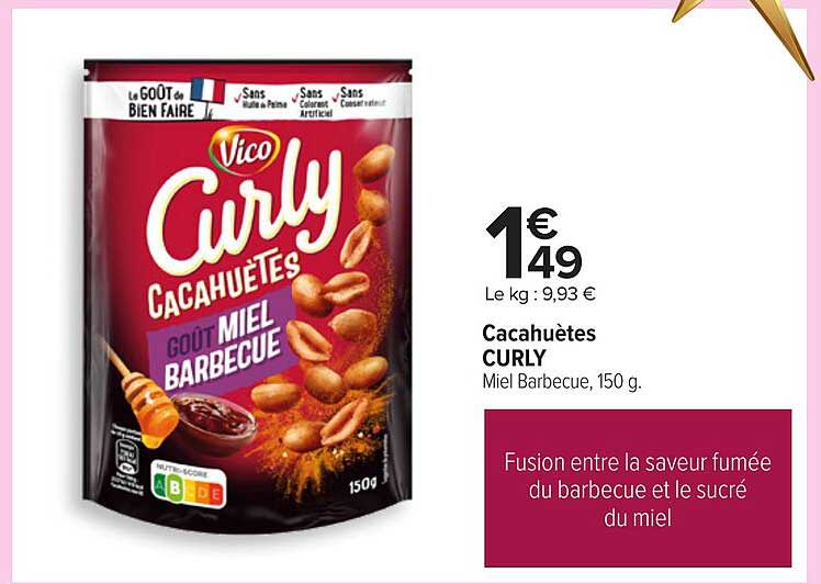 Cacahuètes CURLY Miel Barbecue 150 g