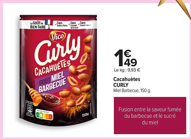Cacahuètes CURLY Miel Barbecue, 150 g