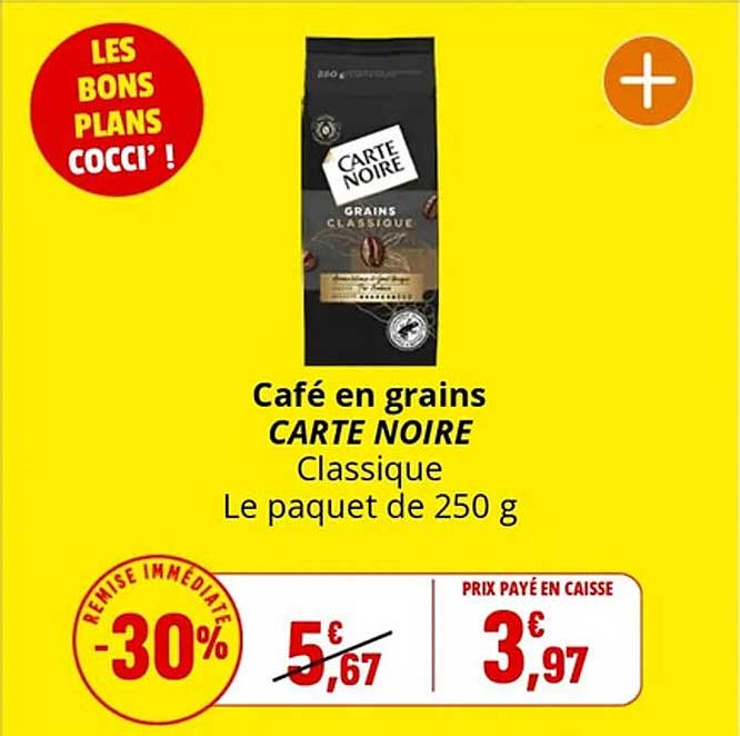 Café en grains CARTE NOIRE Classique Le paquet de 250 g
