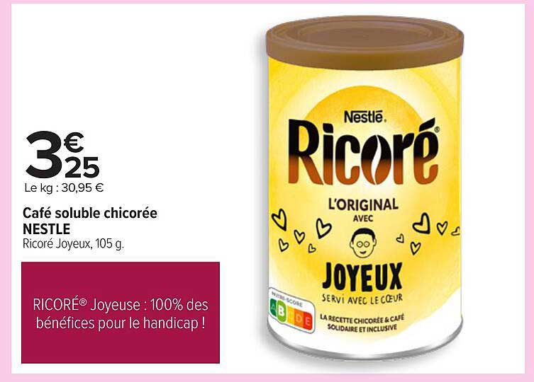 Café soluble chicorée NESTLE Ricoré Joyeux, 105 g.