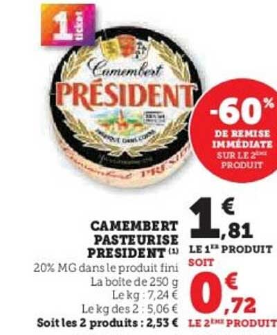 CAMEMBERT PASTEURISÉ PRÉSIDENT