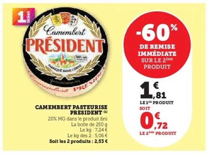 CAMEMBERT PASTEURISE PRESIDENT