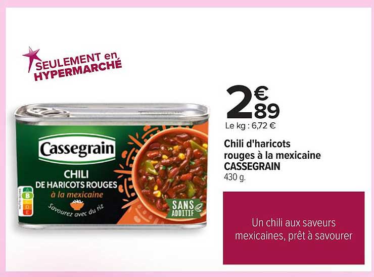 Chili d'haricots rouges à la mexicaine CASSEGRAIN