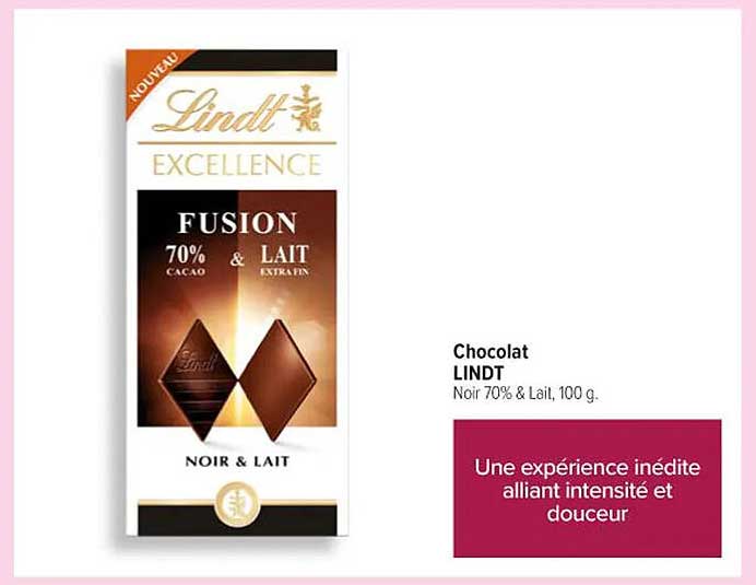 Chocolat LINDT Noir 70% & Lait, 100 g.