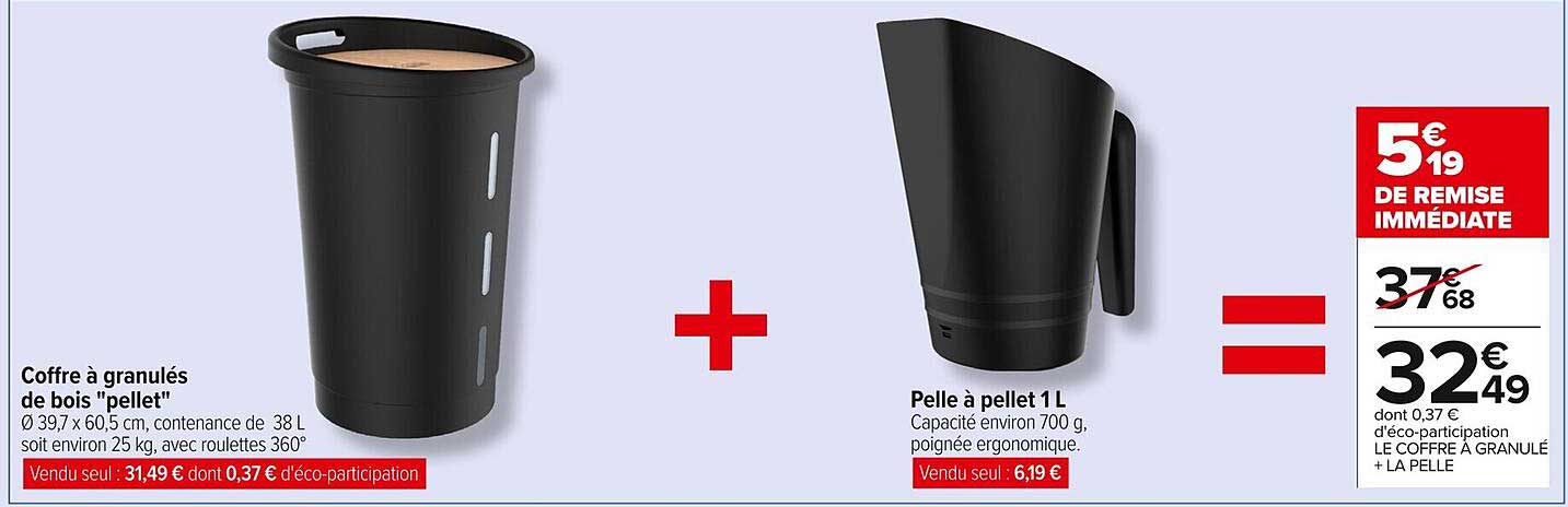Coffre à granulés de bois "pellet" + Pelle à pellet 1 L
