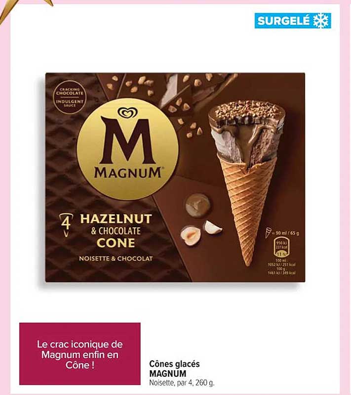 Cônes glacés MAGNUM Noisette, par 4, 260 g.