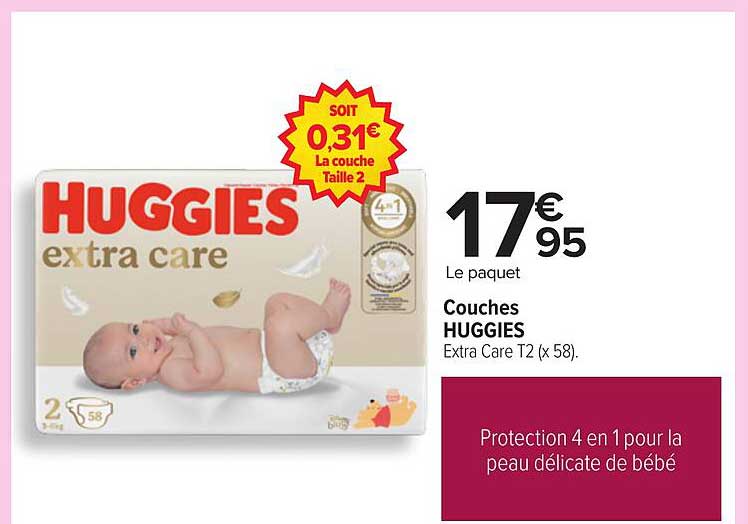 Couches HUGGIES Extra Care T2 (x 58)