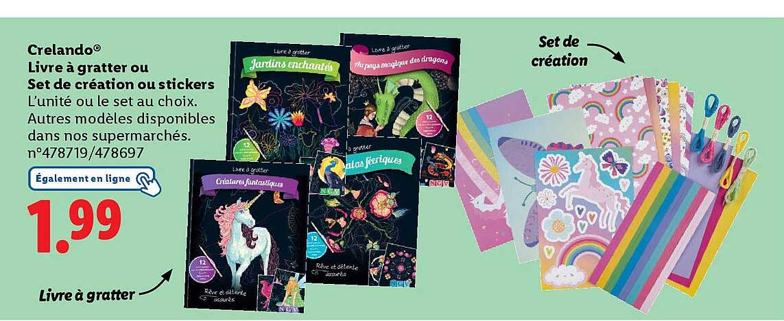 Crelando® Livre à gratter ou Set de création ou stickers