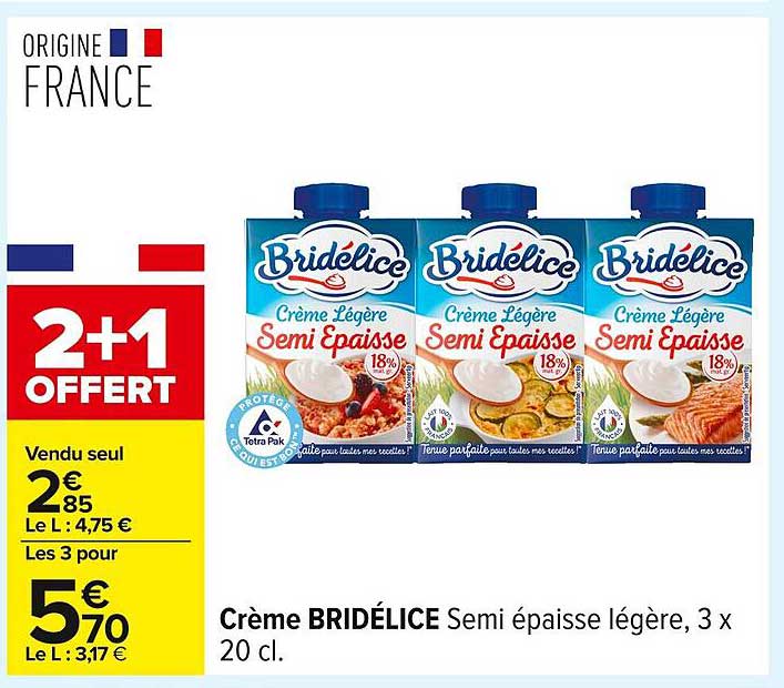 Crème BRIDÉLICE Semi épaisse légère, 3 x 20 cl