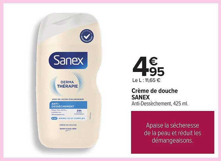 Crème de douche SANEX Anti-Dessèchement, 425 ml.