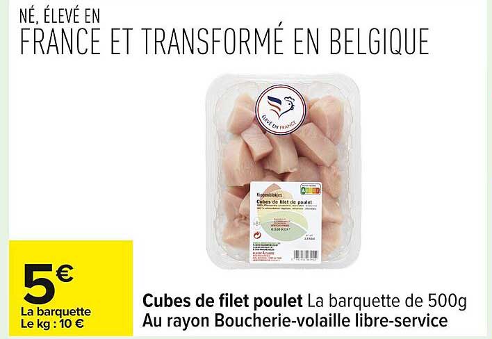 Cubos de filet de poulet La barquette de 500g