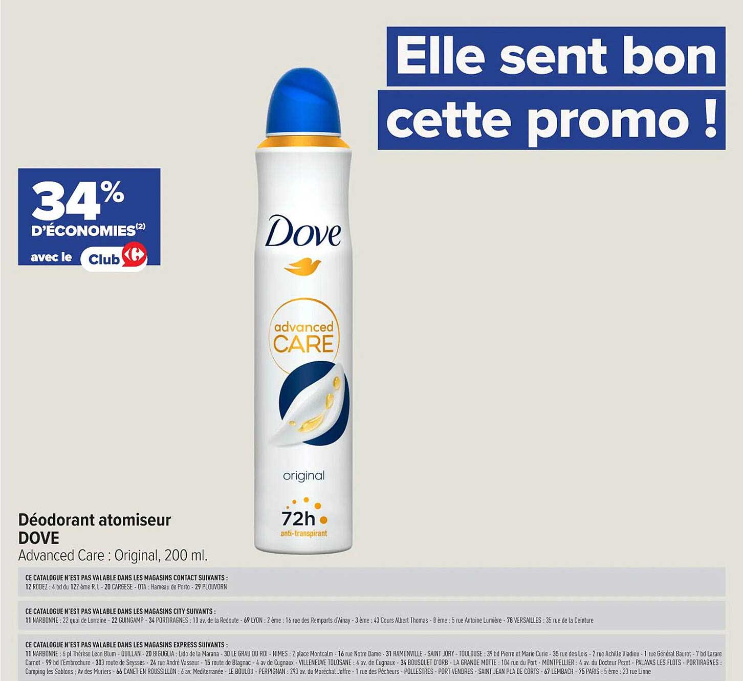 Déodorant atomiseur DOVE Advanced Care : Original, 200 ml.