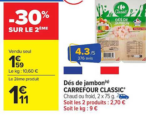 Dés de jambon CARREFOUR CLASSIC’