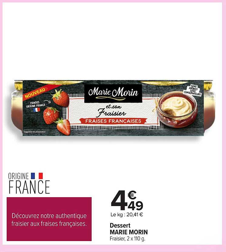 Dessert MARIE MORIN - Fraisier, 2 x 110 g
