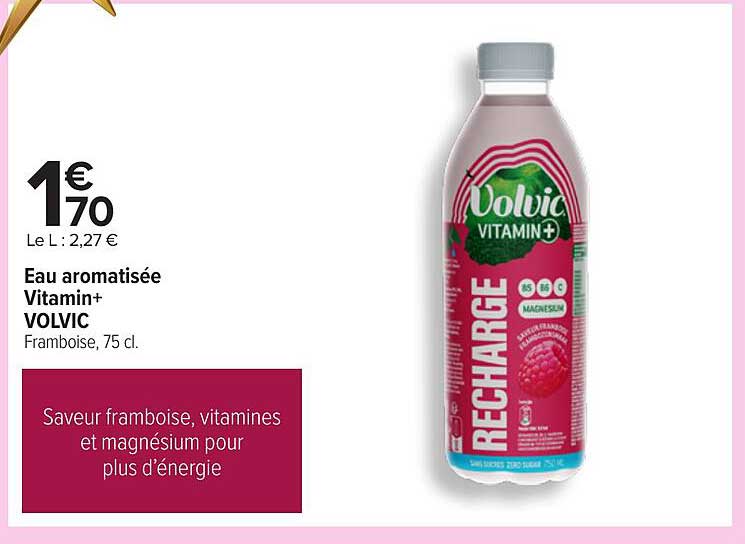 Eau aromatisée Vitamin+ VOLVIC Framboise, 75 cl